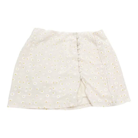 Princess Polly Fernie Mini Skirt in Daisy Floral Print Beige Button Side Sz 10 - Picture 4 of 12